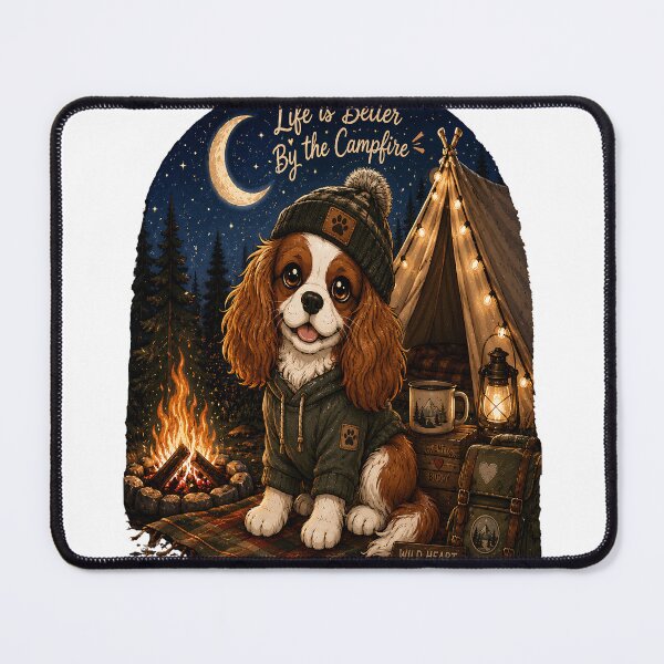 Item preview, Life Is Better By the Campfire | Cute Cavalier King Charles Spaniel Camping Cartoon | Cozy Dog Lover Gift designed and sold by Moh-nd-Eg.