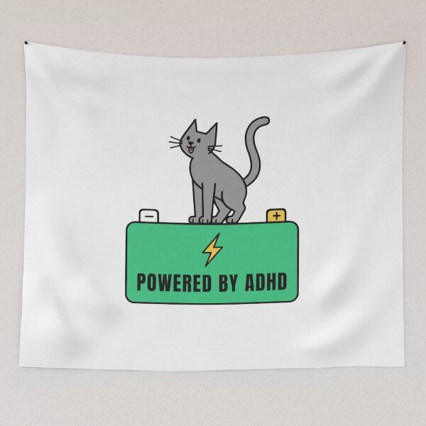 Item preview, Powered By ADHD Cat Pink – Playful Kitty Energy Graphic designed and sold by Charonde.
