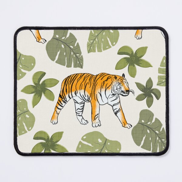 Item preview, Tiger and Tropical Botanical Leaves Off White designed and sold by JasmineGDesigns.