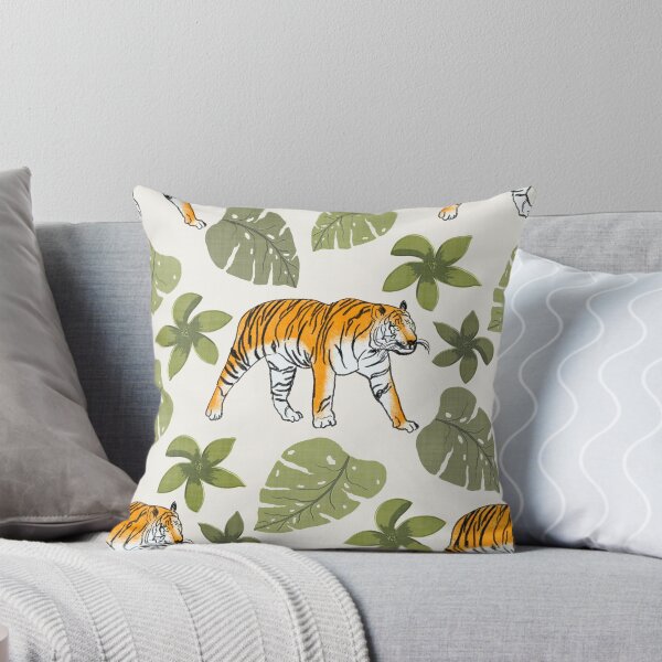 Item preview, Tiger and Tropical Botanical Leaves Off White designed and sold by JasmineGDesigns.