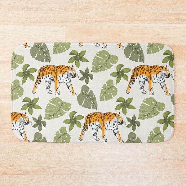Item preview, Tiger and Tropical Botanical Leaves Off White designed and sold by JasmineGDesigns.