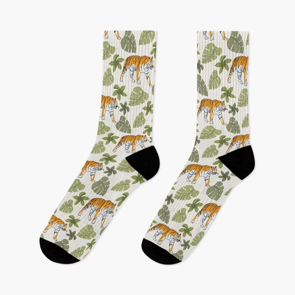 Item preview, Tiger and Tropical Botanical Leaves Off White designed and sold by JasmineGDesigns.