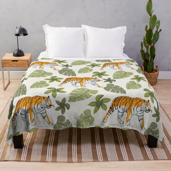 Item preview, Tiger and Tropical Botanical Leaves Off White designed and sold by JasmineGDesigns.