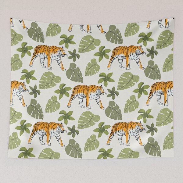 Item preview, Tiger and Tropical Botanical Leaves Off White designed and sold by JasmineGDesigns.