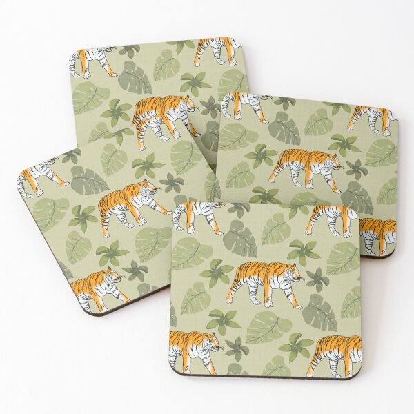 Item preview, Tiger and Tropical Botanical Leaves Sage Green designed and sold by JasmineGDesigns.