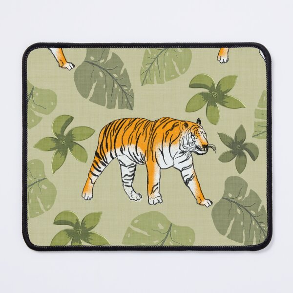Item preview, Tiger and Tropical Botanical Leaves Sage Green designed and sold by JasmineGDesigns.