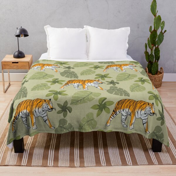 Item preview, Tiger and Tropical Botanical Leaves Sage Green designed and sold by JasmineGDesigns.