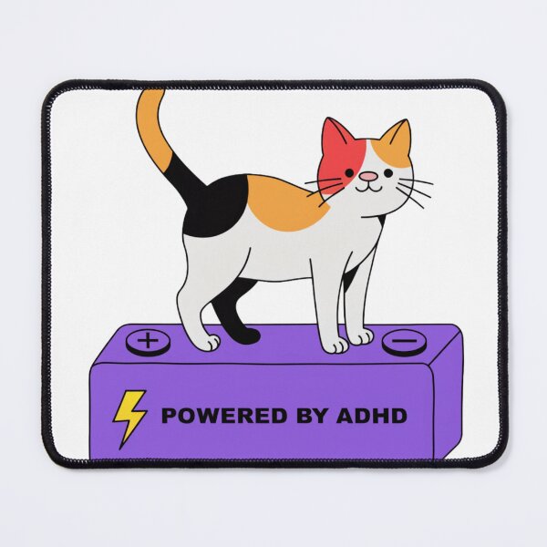 Item preview, Powered By ADHD Cat Pink – Cute Cat Humor Illustration designed and sold by Charonde.