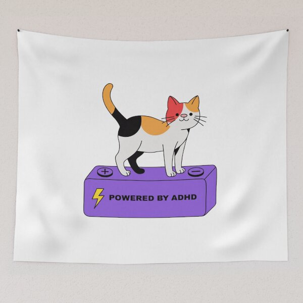 Item preview, Powered By ADHD Cat Pink – Cute Cat Humor Illustration designed and sold by Charonde.