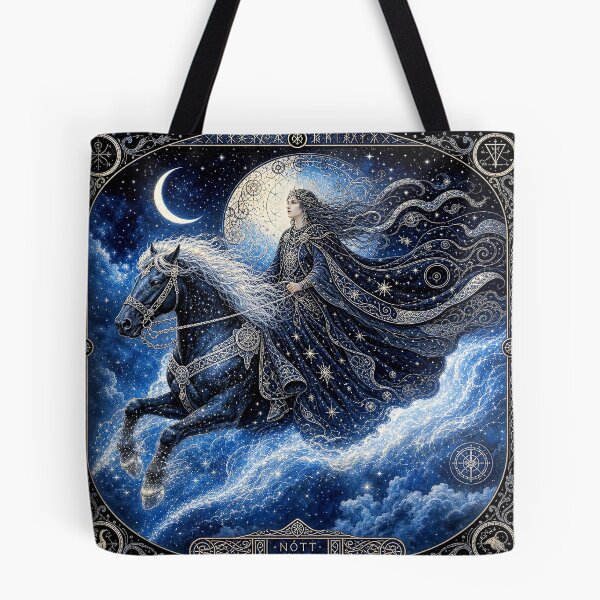 Item preview, Nótt, The Frost-Maned Rider | Norse Goddess of Night Wall Art designed and sold by Stoneflower-Art.