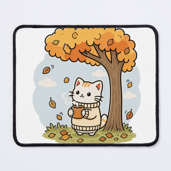 Item preview, Cat drinks coffee in Fall designed and sold by Kitty-and-Cat.