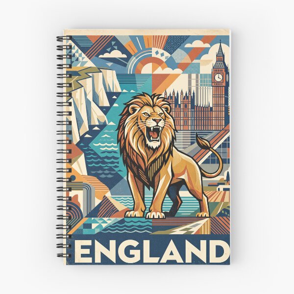 Item preview, ENGLAND Vintage Travel Illustration - Majestic Lion Roaring in a Cubist Realm designed and sold by ZUMERI.