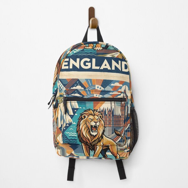 Item preview, ENGLAND Vintage Travel Illustration - Majestic Lion Roaring in a Cubist Realm designed and sold by ZUMERI.