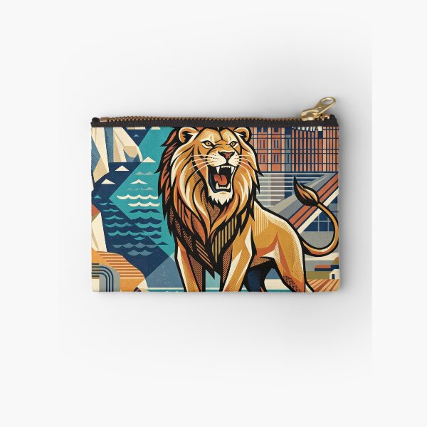 Item preview, ENGLAND Vintage Travel Illustration - Majestic Lion Roaring in a Cubist Realm designed and sold by ZUMERI.