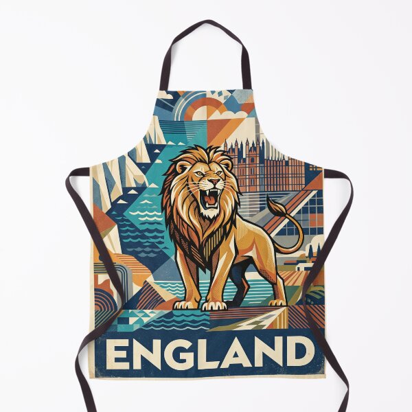 Item preview, ENGLAND Vintage Travel Illustration - Majestic Lion Roaring in a Cubist Realm designed and sold by ZUMERI.
