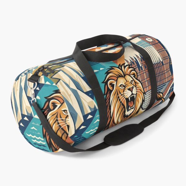 Item preview, ENGLAND Vintage Travel Illustration - Majestic Lion Roaring in a Cubist Realm designed and sold by ZUMERI.