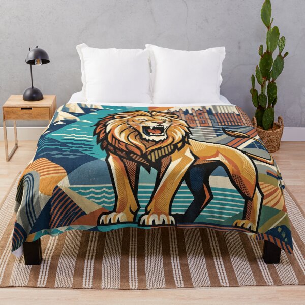 Item preview, ENGLAND Vintage Travel Illustration - Majestic Lion Roaring in a Cubist Realm designed and sold by ZUMERI.