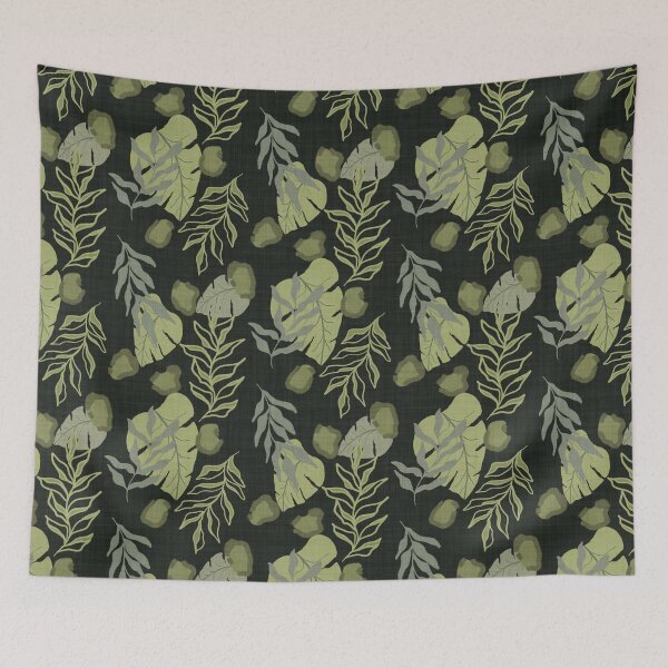 Item preview, Tropical Botanical Leaves Monstera Leaves and Leopard Spots Charcoal Green designed and sold by JasmineGDesigns.