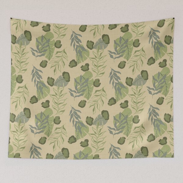 Item preview, Tropical Botanical Leaves Monstera Leaves and Leopard Spots Earthy Yellow designed and sold by JasmineGDesigns.