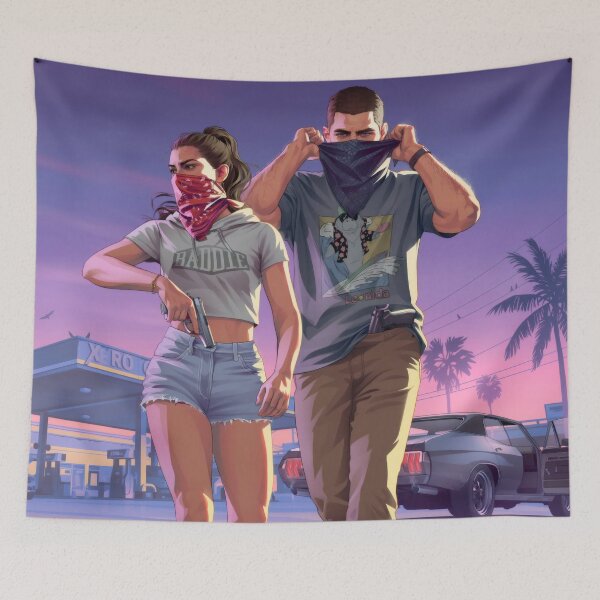 Item preview, Outlaw Couple Neon Sunset - Digital Art Urban Action Style designed and sold by Billy Morfo™.
