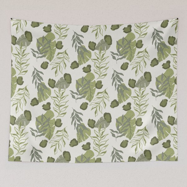 Item preview, Tropical Botanical Leaves Monstera Leaves and Leopard Spots Off White designed and sold by JasmineGDesigns.