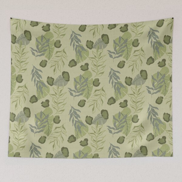 Item preview, Tropical Botanical Leaves Monstera Leaves and Leopard Spots Sage Green designed and sold by JasmineGDesigns.