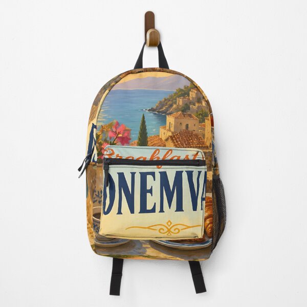 Item preview, Breakfast in Monemvasia, Greece: scenic-Style Painterly Travel Poster designed and sold by LSVart.