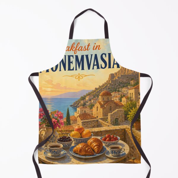 Item preview, Breakfast in Monemvasia, Greece: scenic-Style Painterly Travel Poster designed and sold by LSVart.