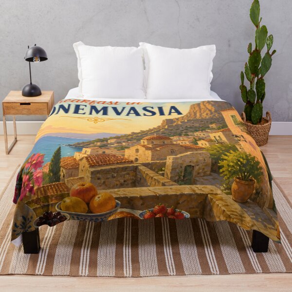 Item preview, Breakfast in Monemvasia, Greece: scenic-Style Painterly Travel Poster designed and sold by LSVart.