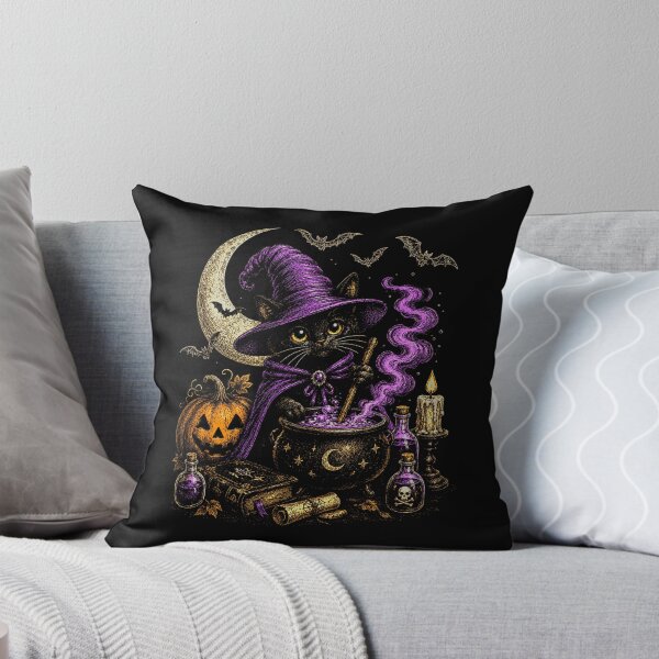 Item preview,  Vintage Halloween Spooky Black Cat in Pumpkin bats designed and sold by SOUFIANE1991.