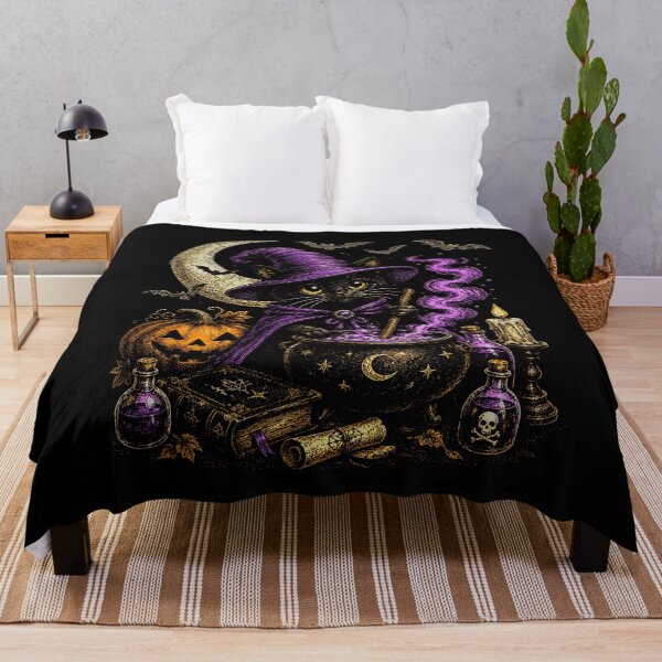 Item preview, Vintage Halloween Spooky Black Cat in Pumpkin bats designed and sold by SOUFIANE1991.