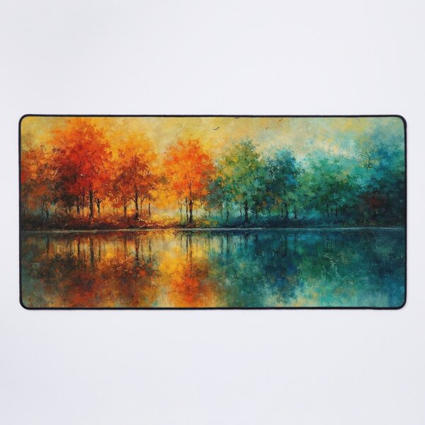 Item preview, Autumn Lake Reflection – Orange & Blue Autumn Landscape Art designed and sold by Joey Santiago.