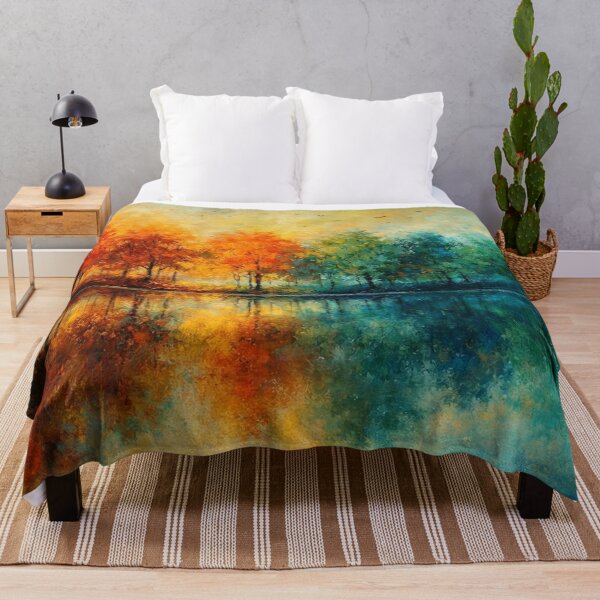 Item preview, Autumn Lake Reflection – Orange & Blue Autumn Landscape Art designed and sold by Joey Santiago.