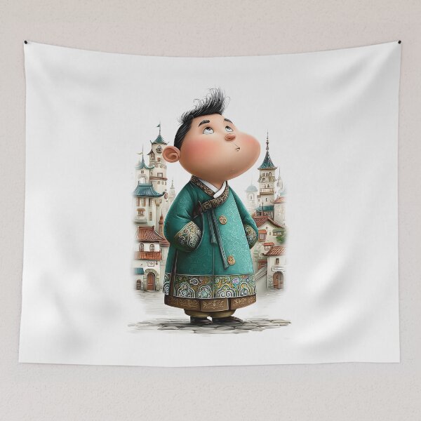Item preview, Whimsical Young Boy in Traditional Asian Attire designed and sold by Artessie.