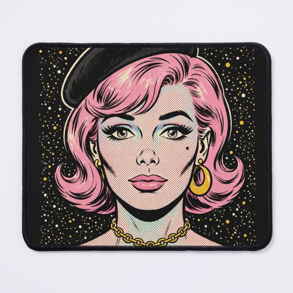 Item preview, Pink Hair Woman Black Beret Starry Pop Art Portrait designed and sold by MAISON SYLVIE.