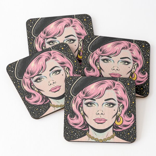 Item preview, Pink Hair Woman Black Beret Starry Pop Art Portrait designed and sold by MAISON SYLVIE.