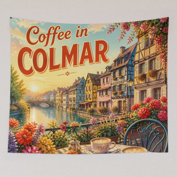 Item preview, Coffee in Colmar, France: scenic-Style Painterly Scenic Travel Poster designed and sold by LSVart.