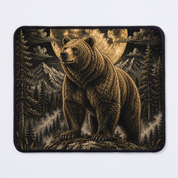 Item preview, Mountain Bear Under the Moon – Vintage Wildlife Illustration designed and sold by TeeVibeHaus.