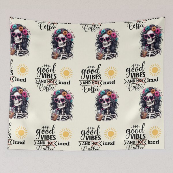 Item preview, Halloween 2026 Good Vibes & Iced Coffee Skeleton | Cute Boho Floral Skeleton Design designed and sold by Coolparrotgirl.