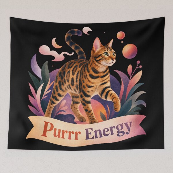 Item preview, Purrr Energy – Mystical Folk Art Bengal Cat designed and sold by Bengoer18.