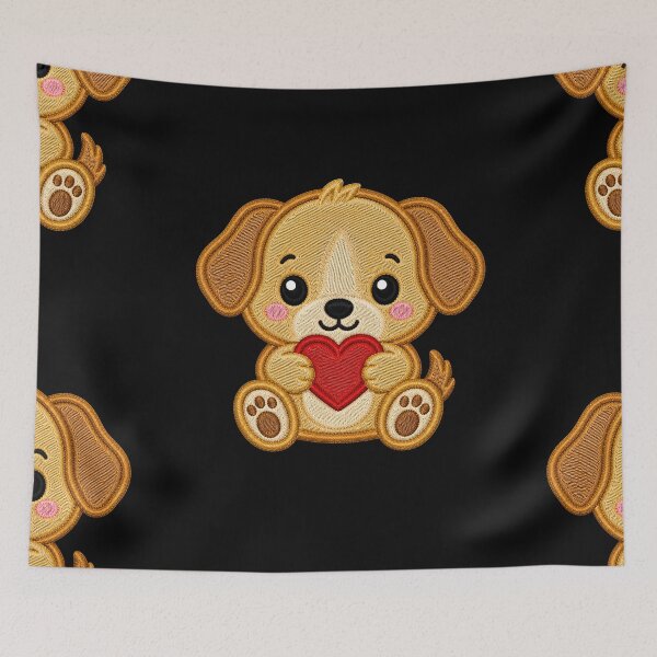 Item preview, Cute Baby Puppy Holding Heart Embroidery Illustration designed and sold by ColorSplash123.