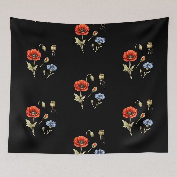 Item preview, Vintage Crimson Poppy and Cornflower Botanical Art designed and sold by Anyshca.