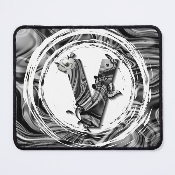 Item preview, Letter V Botanical Monogram black and white liquid marble designed and sold by iRenza.