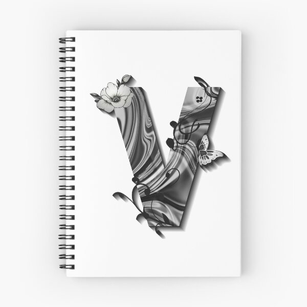 Item preview, Letter V Botanical Monogram black and white liquid marble designed and sold by iRenza.