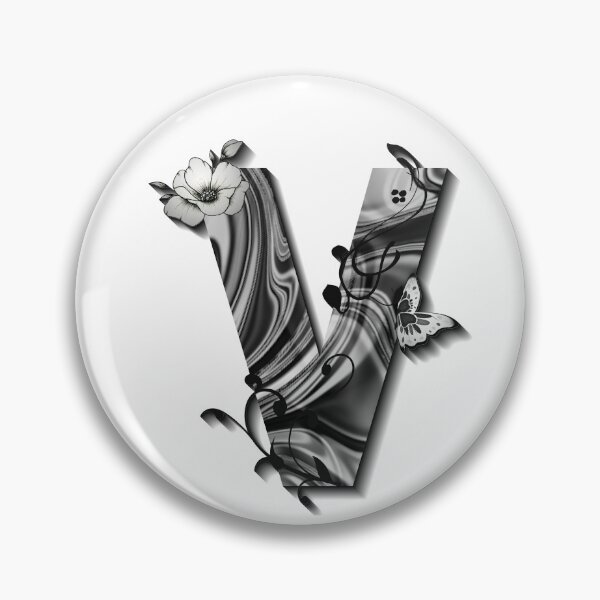 Item preview, Letter V Botanical Monogram black and white liquid marble designed and sold by iRenza.