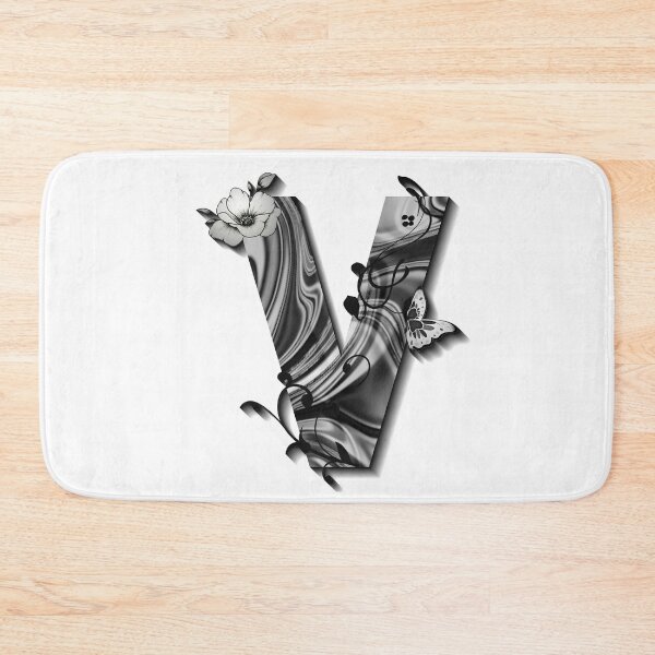 Item preview, Letter V Botanical Monogram black and white liquid marble designed and sold by iRenza.