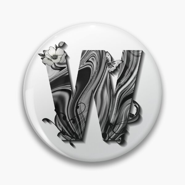 Item preview, Letter W Botanical Monogram black and white liquid marble designed and sold by iRenza.
