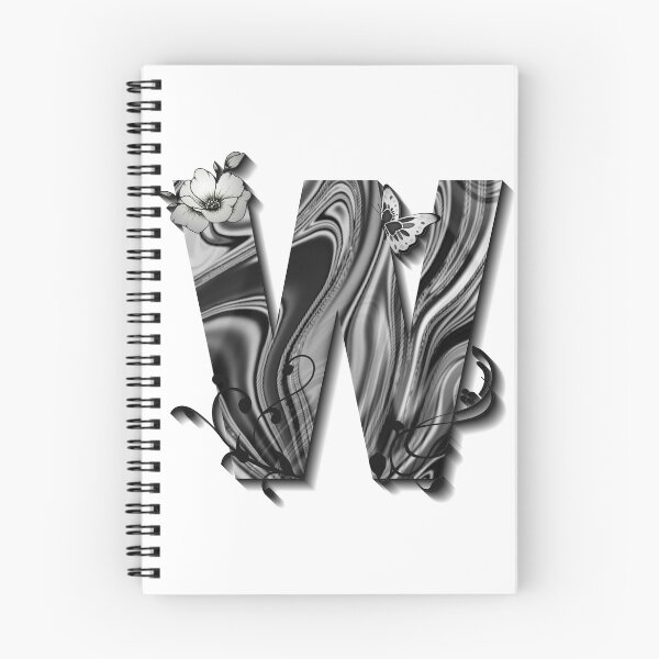 Item preview, Letter W Botanical Monogram black and white liquid marble designed and sold by iRenza.
