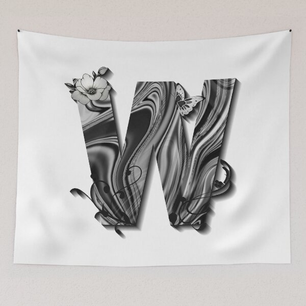 Item preview, Letter W Botanical Monogram black and white liquid marble designed and sold by iRenza.