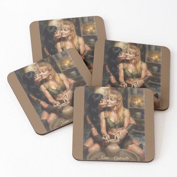 Item preview, Xena and Gabrielle Romantic Pottery Vintage Watercolor Art designed and sold by ElvisVintagePosters.
